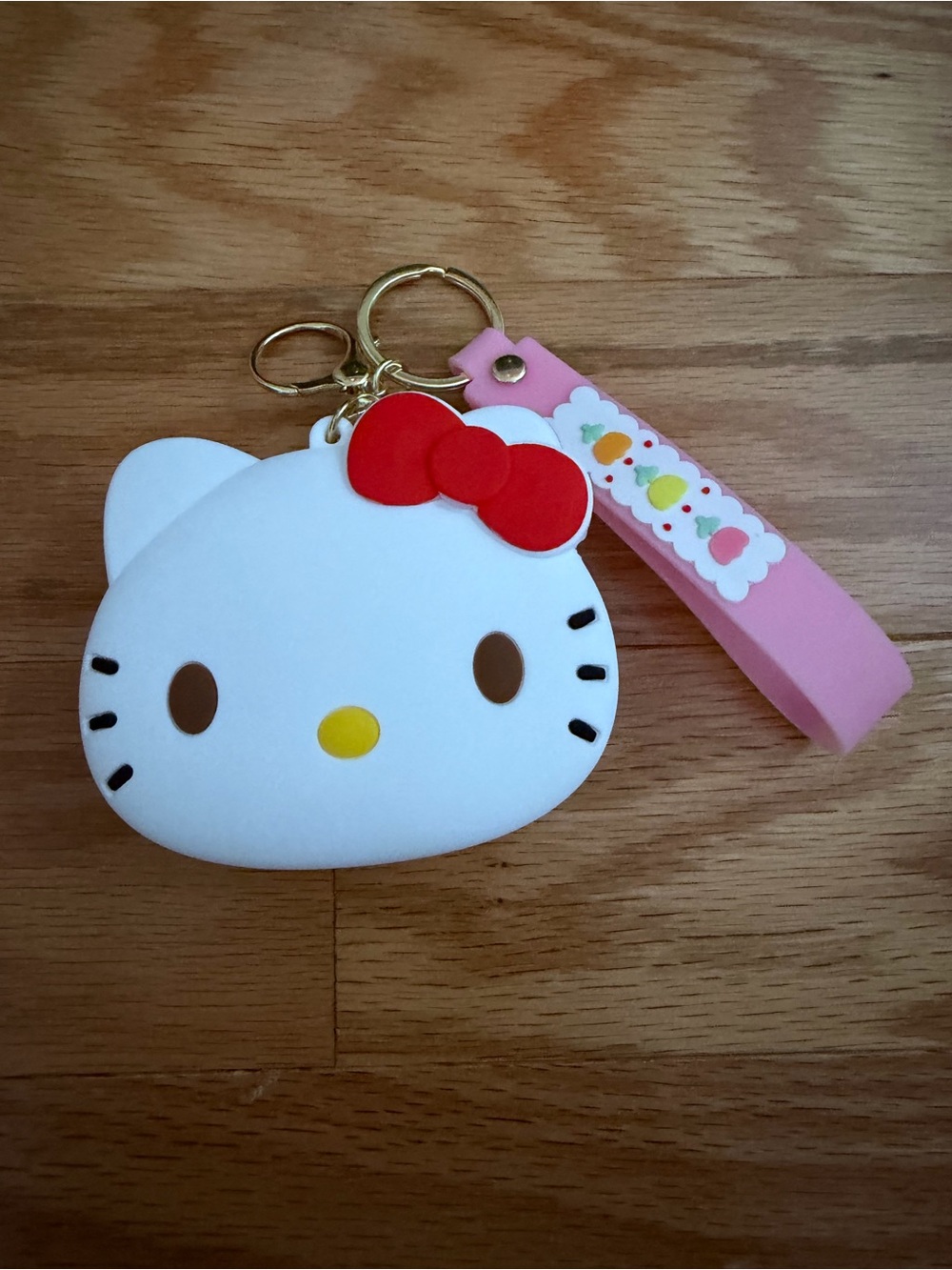 Sanrio Hello Kitty White coin purse  Keychain with Red Bow Pink Strap Bag Charm